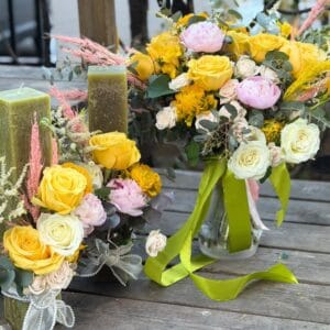 Lumanari patrate si buchet de mireasa ,,Spring yellow,,